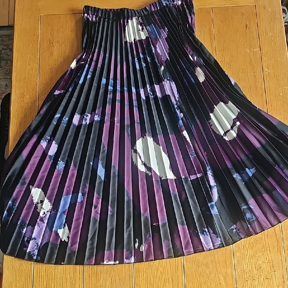 Anne Klein Purple and Black Patterned Midi Skirt